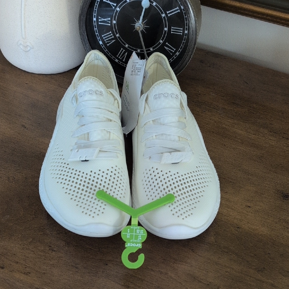 CROCS Women's White And Cream Perforated Sneakers